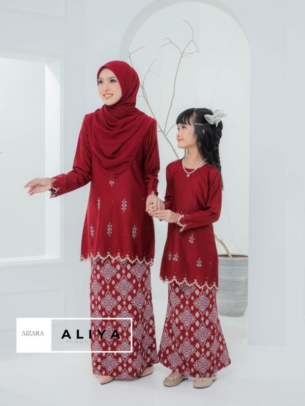 SET FAMILY KURUNG ALIYA MAROON - Image 4